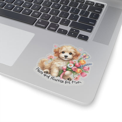 Paws And Flowers For Mom Sticker, Cute Dog Sticker, Mom Gift Sticker, Watercolor Vinyl Sticker, Floral Puppy Decal, Mother's Day Gift For Dog Lovers, Pet Stickers