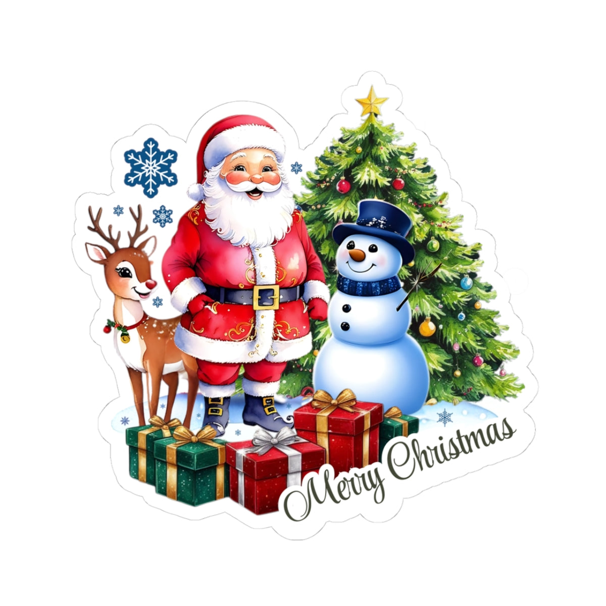 Merry Christmas Stickers, Santa Snowman Reindeer Holiday Stickers, Cute Christmas Tree Stickers, Festive Holiday Vinyl Laptop Mug Stickers