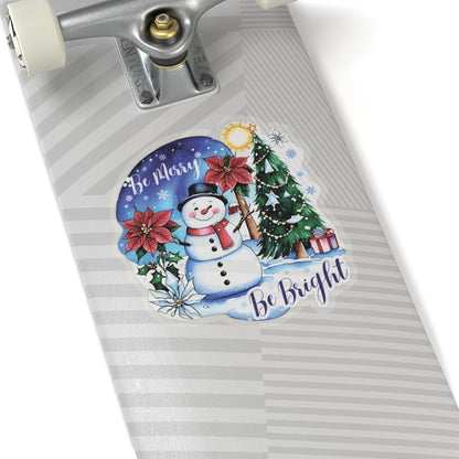 Be Merry Be Bright Sticker, Cute Snowman Christmas Holiday Sticker, Festive Winter Sticker Joyful Snowman Decor, Christmas Spirit Laptop Decal