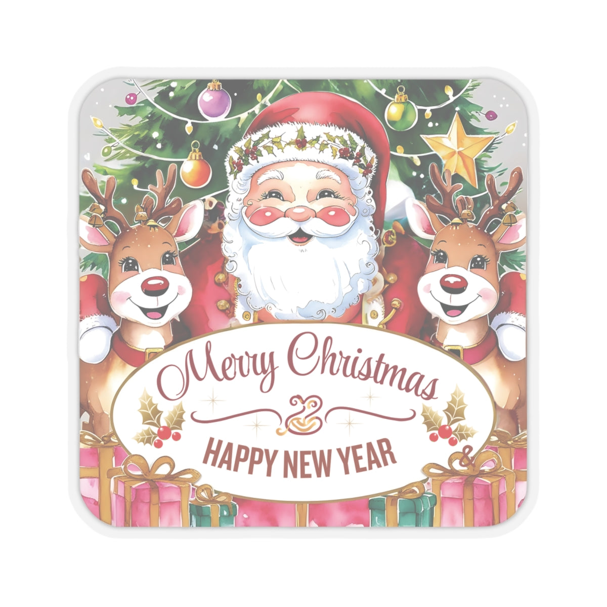 Merry Christmas Happy New Year Holiday Stickers, Cute Santa Reindeer Christmas Tree Holiday Planner Stickers, Winter Vinyl Planner Sticker