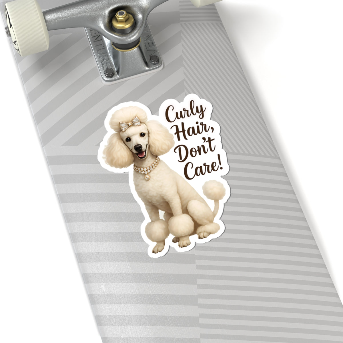 Curly Hair Don't Care Sticker, Glam White Poodle Dog Lover Gift, Vinyl Sticker Funny Fluffy Pet Decal, Waterproof Planner Laptop Sticker