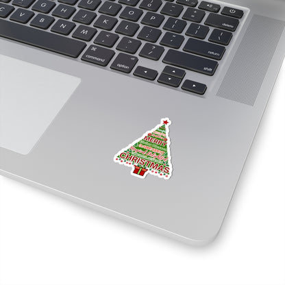 Christmas Tree Sticker, Positive Xmas Words Kiss Cut Sticker, Holiday Gift Sticker, Cute Festive Vinyl Waterproof Sticker For Scrapbook Laptop