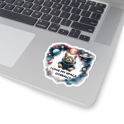 I Love My Space, Literally Sticker, Funny Astronaut Cat Vinyl Decal for Laptops, Water Bottles & More