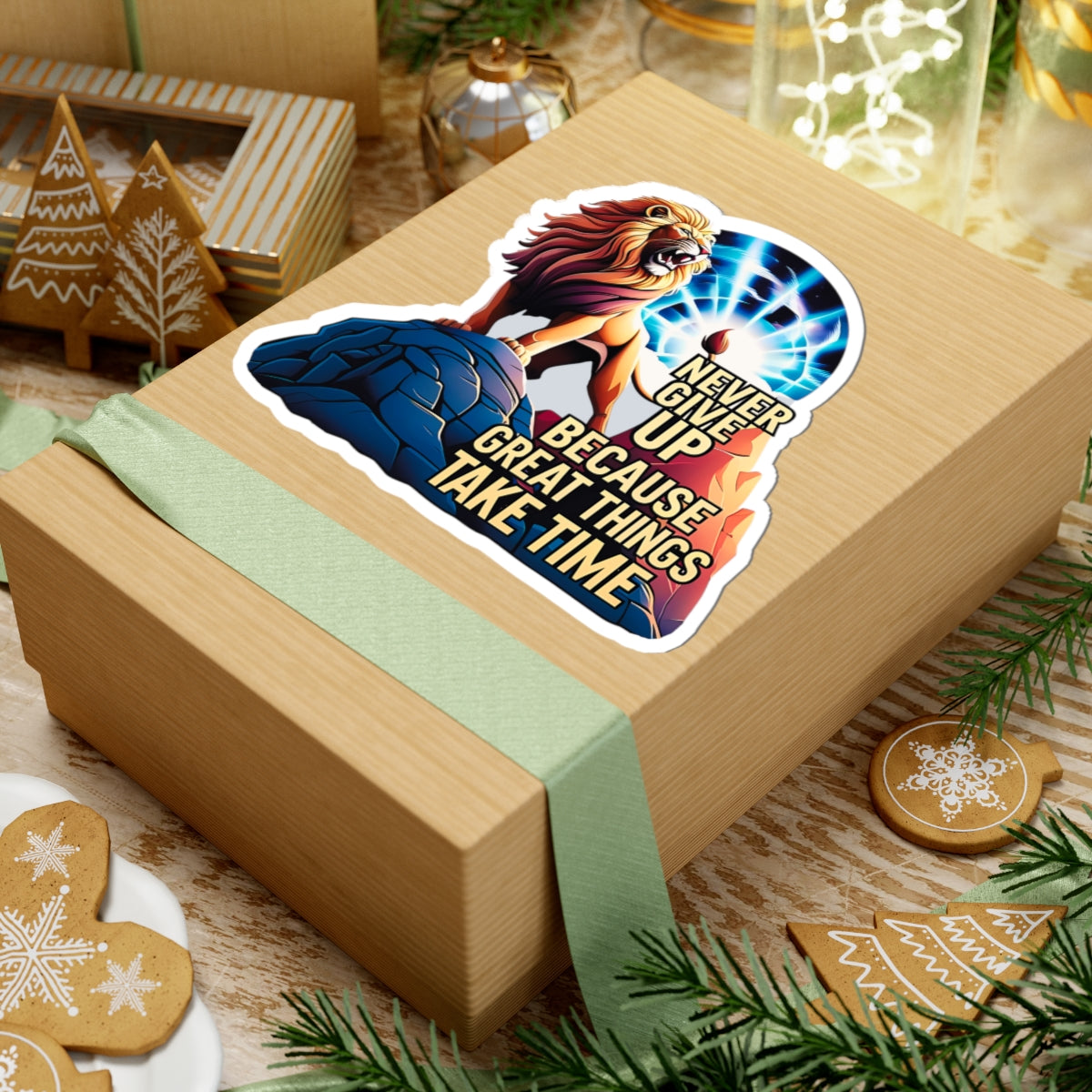 Roaring Lion Stickers, Motivational Quote Decals, Inspirational Laptop Decor, Never Give Up Journal Planner Mug Sticker, Great Things Take Time