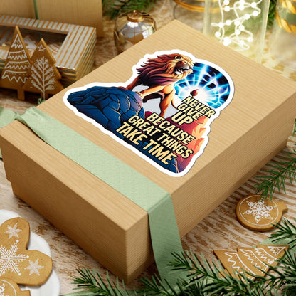 Roaring Lion Stickers, Motivational Quote Decals, Inspirational Laptop Decor, Never Give Up Journal Planner Mug Sticker, Great Things Take Time