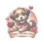 Valentines Day Puppy Sticker, Cute Dog With Rose, Gift For Her, Romantic Vinyl Decal Heart Bow Kiss Cut Waterproof Laptop Water Bottle Journal