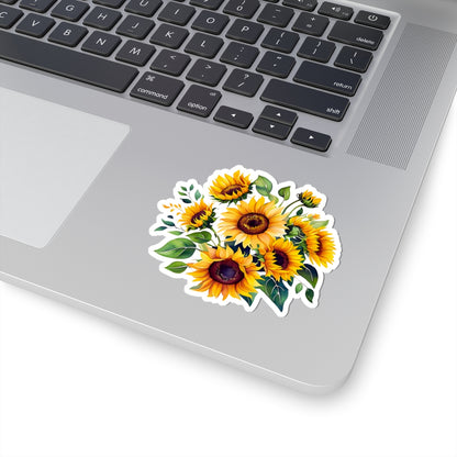 Beautiful Sunflower Bouquet Kiss-Cut Sticker, Floral Vinyl Decal, Laptop Water Bottle Sticker, Sunshine Decor Happy Vibes Positive Affirmation