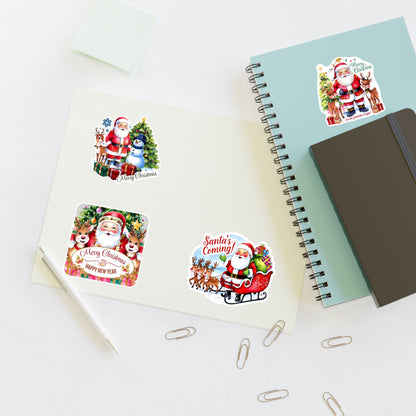 Santa Sticker Set, Christmas Decor Festive Vinyl Stickers, Holiday Scrapbook Supplies, Cute Santa Claus Planner Gift, Indoor Outdoor Accessories