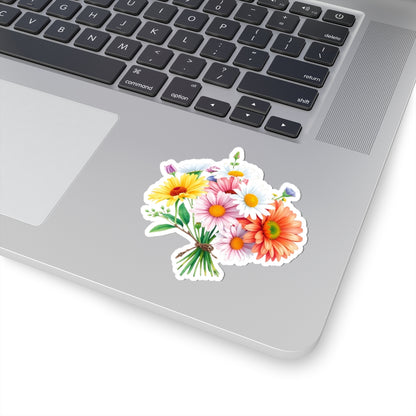 Daisy Flower Sticker, Romantic Floral Bouquet Vinyl Decal, Waterproof Kiss Cut Spring Aesthetic Gift For Her, Laptop Water Bottle Journal Art