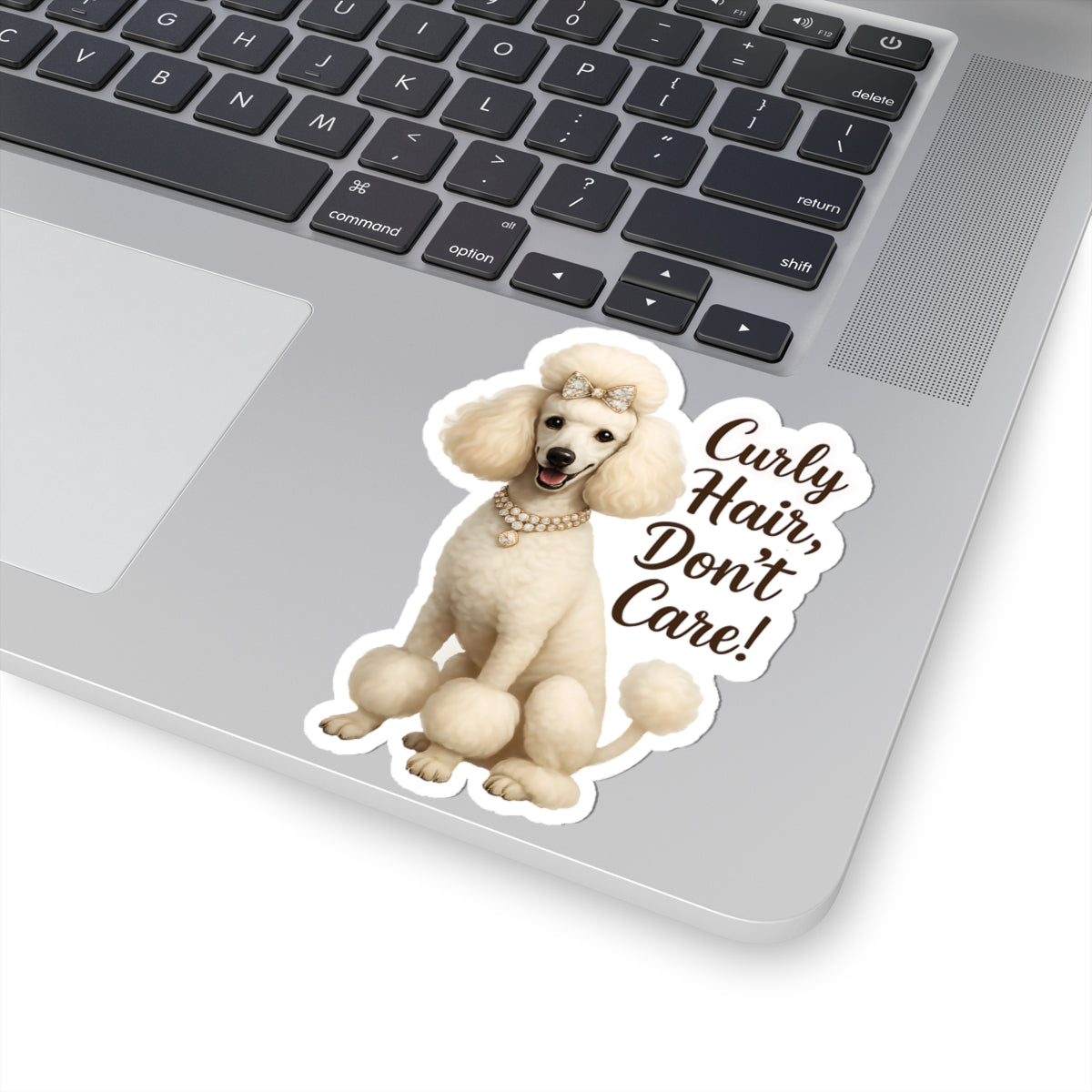 Curly Hair Don't Care Sticker, Glam White Poodle Dog Lover Gift, Vinyl Sticker Funny Fluffy Pet Decal, Waterproof Planner Laptop Sticker