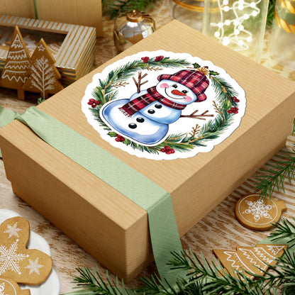Lucky Snowman Holiday Stickers, Christmas Wreath Vinyl Decals, Cheerful Winter Decoration, Cute Festive Sticker Sheet, Holly Ornament Decor Pack