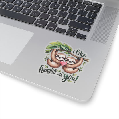 I Like Hanging With You Sloth Sticker, Cute Jungle Animal Couple Vinyl Decal, Valentines Day Love Pun Gift, Funny Watercolor Decal Laptop Decor