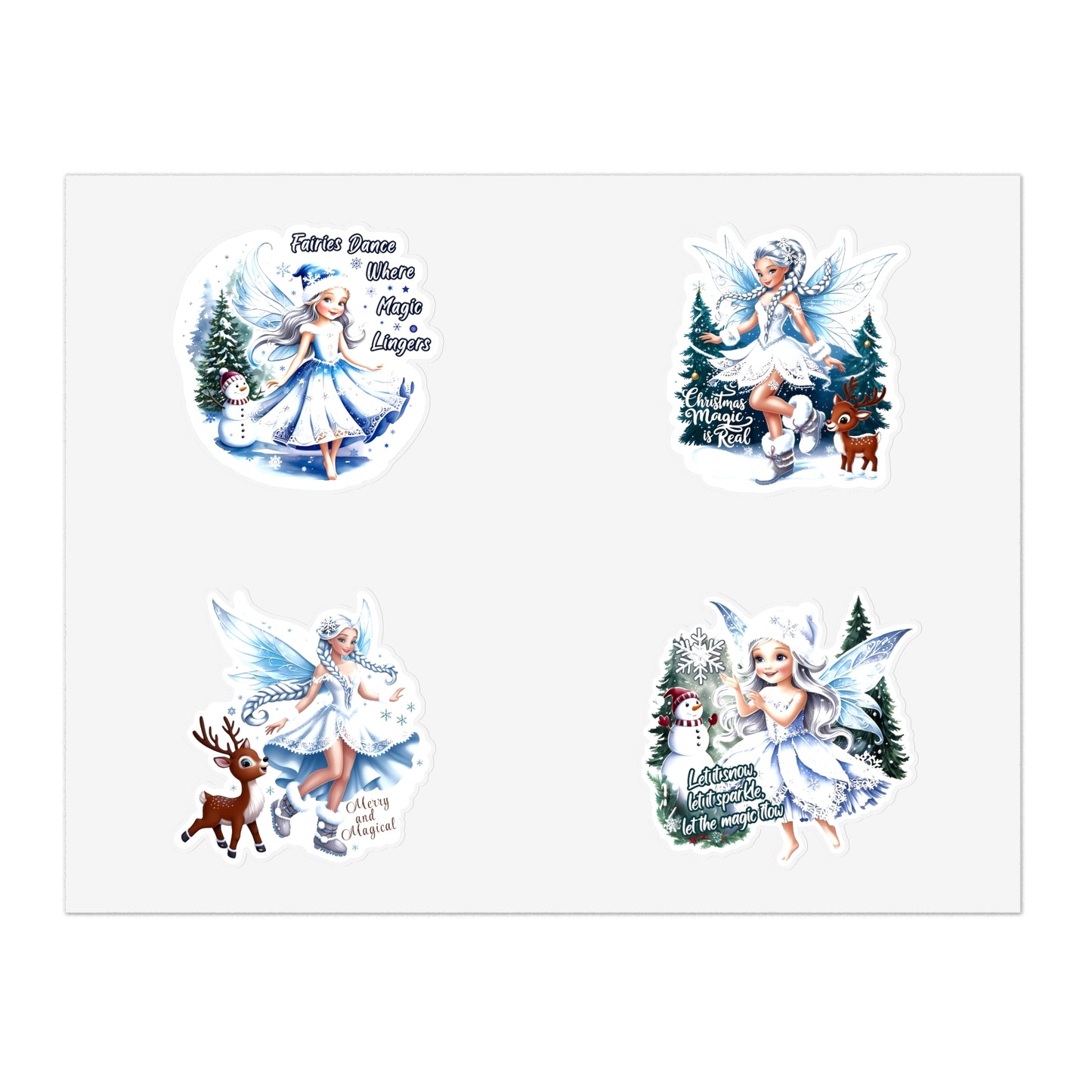 Winter Fairies Sticker Set, Merry And Magical Sticker Pack, Fairy And Reindeer Stickers, Holiday Vinyl Stickers, Planner Scrapbook Stickers