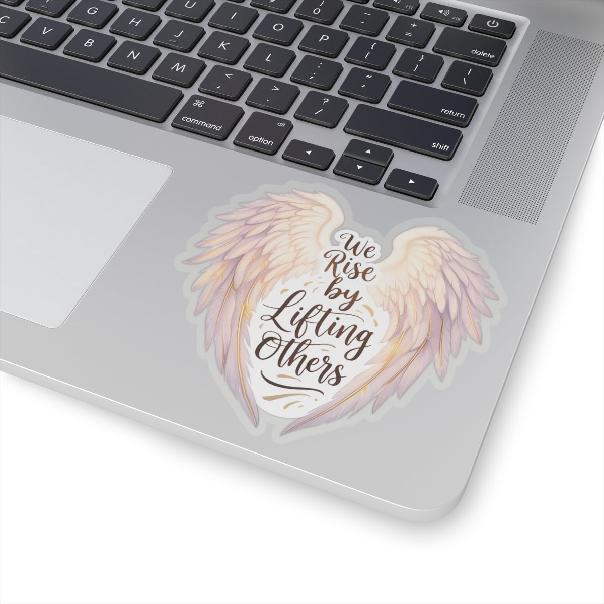 We Rise By Lifting Others Sticker, Angel Wings Stickers, Inspirational Vinyl Decal, Motivational Quote Sticker, Laptop Water Bottle Journal