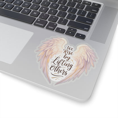 We Rise By Lifting Others Sticker, Angel Wings Stickers, Inspirational Vinyl Decal, Motivational Quote Sticker, Laptop Water Bottle Journal
