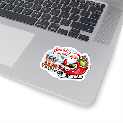Santas Coming Sticker, Funny Christmas Vinyl Sticker, Cute Holiday Sticker, Festive Quote Sticker, Planner Sticker, Scrapbook Laptop Sticker Gift