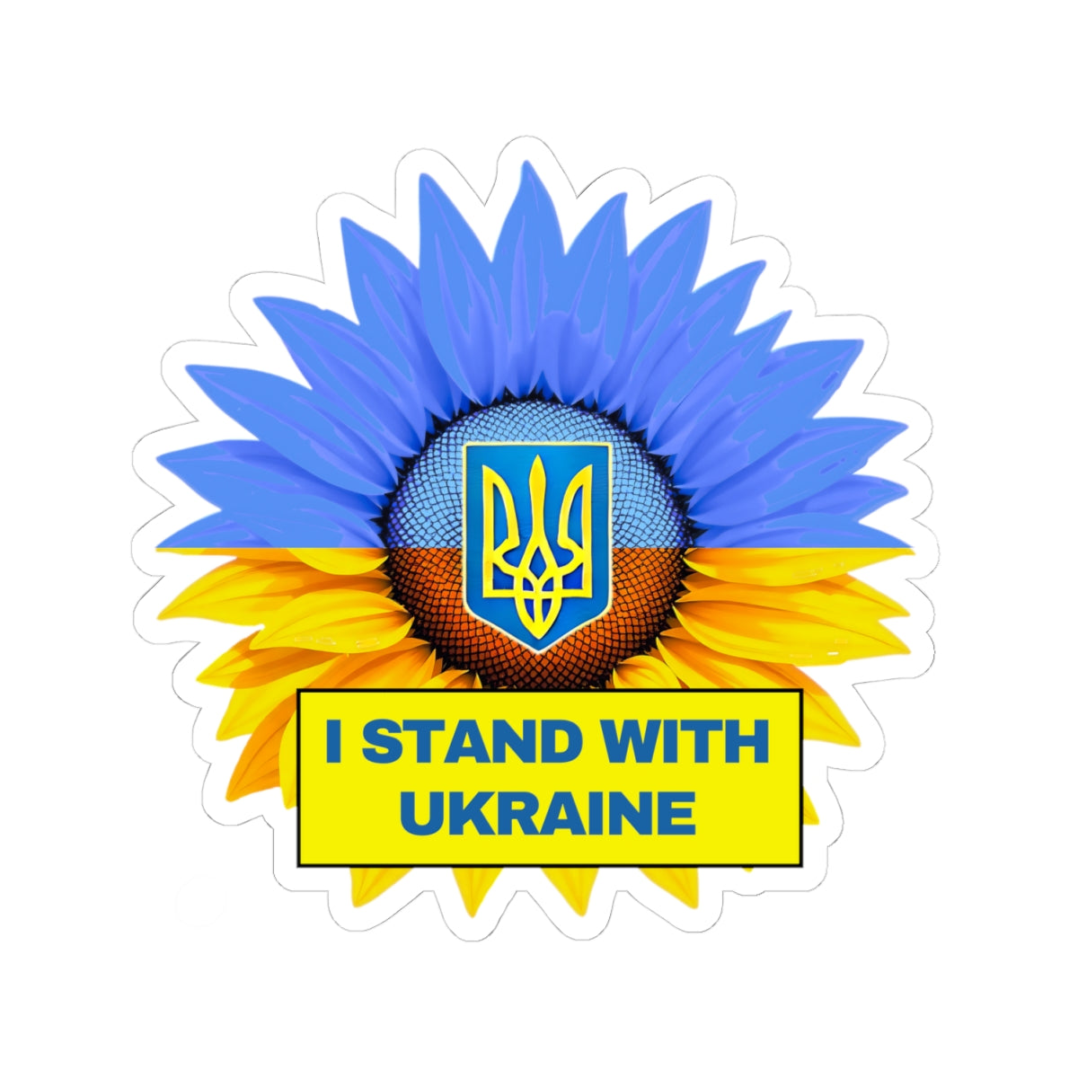 I Stand With Ukraine Sticker, Sunflower Flag Design, Slava Ukraini Decal, Support Ukraine Freedom Art Laptop Water Bottle Car Bumper Vinyl
