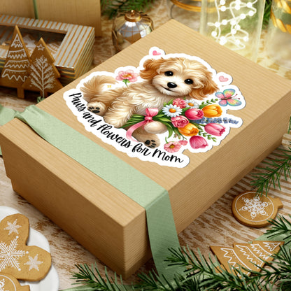 Paws And Flowers For Mom Sticker, Cute Dog Sticker, Mom Gift Sticker, Watercolor Vinyl Sticker, Floral Puppy Decal, Mother's Day Gift For Dog Lovers, Pet Stickers