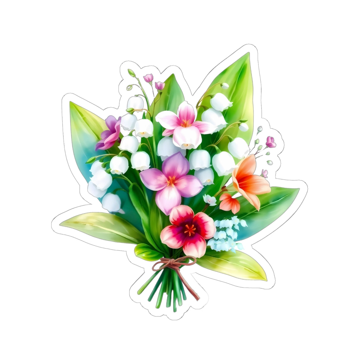 Spring Bouquet Sticker, Lily of The Valley May Birth Flower Vinyl Decal, Floral Laptop Sticker Water Bottle Gift Mother's Day Sticker