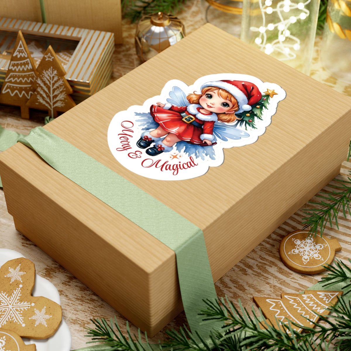 Merry Magical Fairy Stickers, Fantasy Vinyl Decal, Whimsical Pixie Art, Enchanted Holiday Sticker, Waterproof Laptop Water Bottle Decor