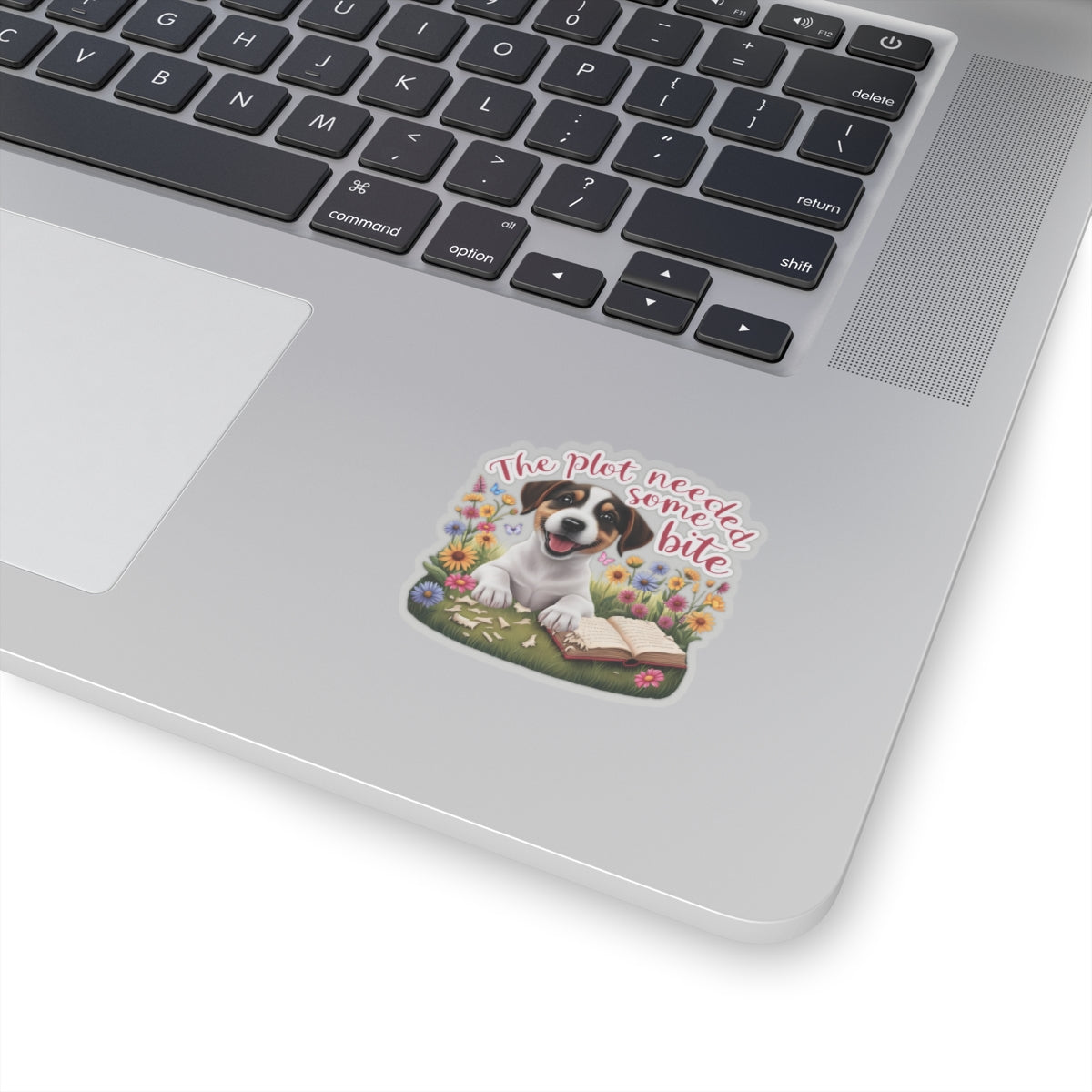 The Plot Needed Some Bite Sticker, Funny Jack Russell Book Lover Gift, Cute Puppy Reading Decal, Whimsical Animal Themed Kiss Cut Sticker
