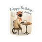 Happy Birthday Sticker, Cute Siamese Cat French Cafe Drinking Coffee, Watercolor Birthday Card Alternative, Cat Birthday Sticker, Cat Lover Gift