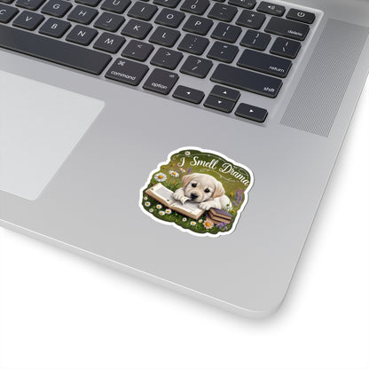 I Smell Drama Sticker, Cute Labrador Puppy Book Lover Gift, Reading Dog Vinyl Sticker, Daisy Meadow Decor, Waterproof Literary Dog Decal Gift