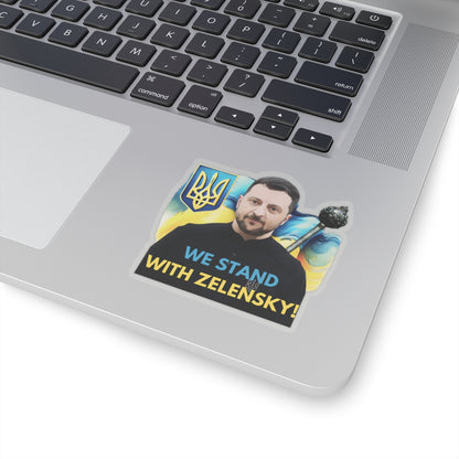 We Stand With Zelensky Sticker, Ukraine Flag Support Decal, President Zelensky Vinyl Waterproof Kiss Cut Laptop Water Bottle Journal Car