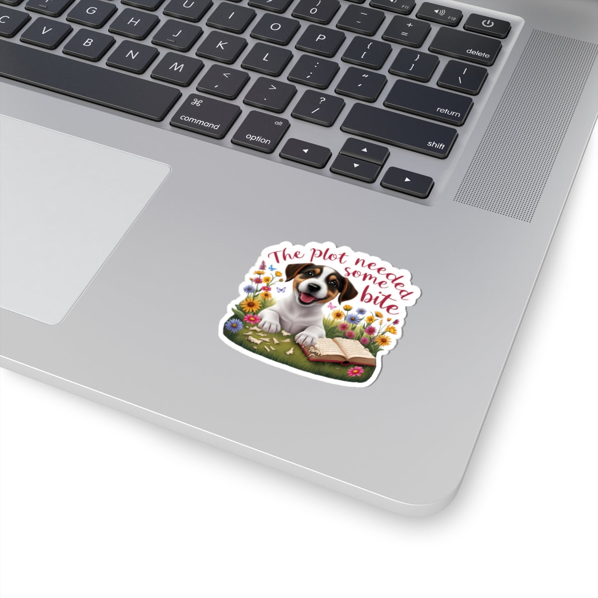 The Plot Needed Some Bite Sticker, Funny Jack Russell Book Lover Gift, Cute Puppy Reading Decal, Whimsical Animal Themed Kiss Cut Sticker