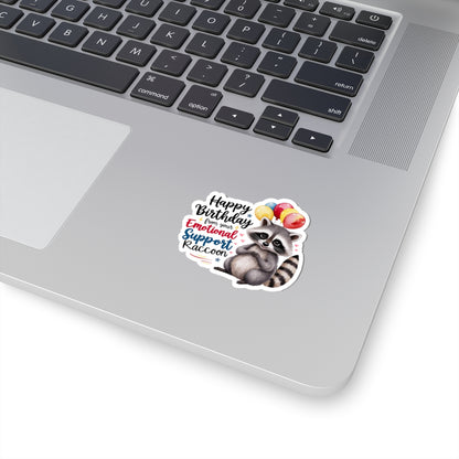 Raccoon Birthday Sticker, Emotional Support Animal Funny Gift Vinyl, Waterproof Decal Cute Animal Hug Balloons Encouragement Sticker