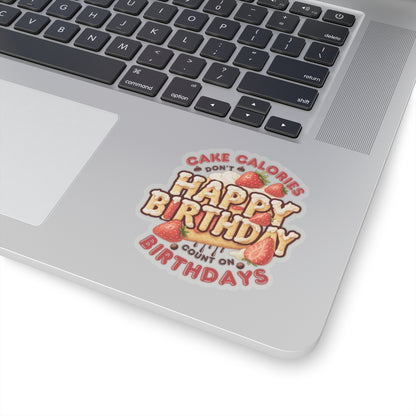 Happy Birthday Strawberry Cake Kiss Cut Stickers, Cute Party Planner Vinyl Decal, Waterproof Glossy Gift For Kids Laptops Journals Scrapbooks