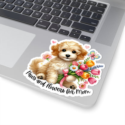 Paws And Flowers For Mom Sticker, Cute Dog Sticker, Mom Gift Sticker, Watercolor Vinyl Sticker, Floral Puppy Decal, Mother's Day Gift For Dog Lovers, Pet Stickers