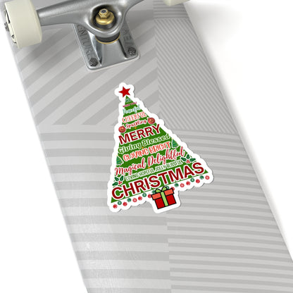 Christmas Tree Sticker, Positive Xmas Words Kiss Cut Sticker, Holiday Gift Sticker, Cute Festive Vinyl Waterproof Sticker For Scrapbook Laptop