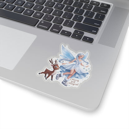Merry And Magical Sticker, Fairy And Reindeer Sticker, Holiday Vinyl Sticker, Christmas Quote Sticker, Planner Sticker Laptop Scrapbook Gift