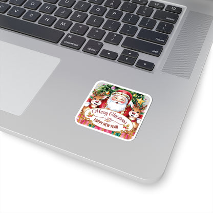 Merry Christmas Happy New Year Holiday Stickers, Cute Santa Reindeer Christmas Tree Holiday Planner Stickers, Winter Vinyl Planner Sticker