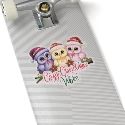 Cozy Christmas Vibes Owl Sticker, Cute Winter Holiday Sticker, Kiss Cut Waterproof Vinyl Sticker, Festive Gift Idea For Planners Scrapbooks