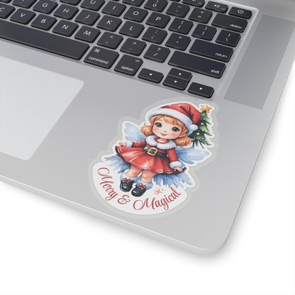 Merry Magical Fairy Stickers, Fantasy Vinyl Decal, Whimsical Pixie Art, Enchanted Holiday Sticker, Waterproof Laptop Water Bottle Decor