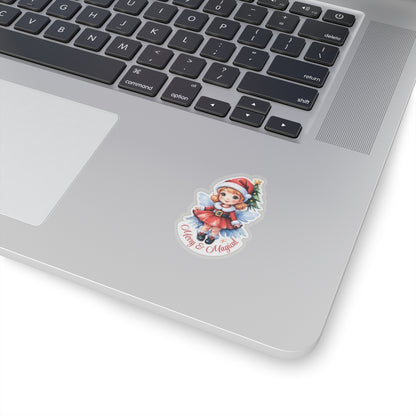 Merry Magical Fairy Stickers, Fantasy Vinyl Decal, Whimsical Pixie Art, Enchanted Holiday Sticker, Waterproof Laptop Water Bottle Decor