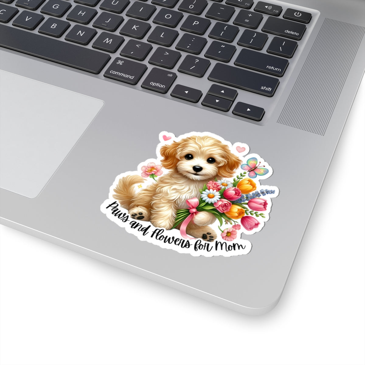 Paws And Flowers For Mom Sticker, Cute Dog Sticker, Mom Gift Sticker, Watercolor Vinyl Sticker, Floral Puppy Decal, Mother's Day Gift For Dog Lovers, Pet Stickers