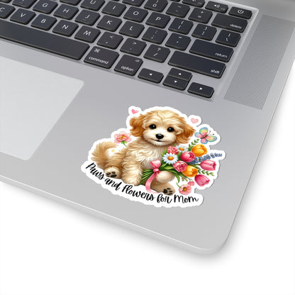 Paws And Flowers For Mom Sticker, Cute Dog Sticker, Mom Gift Sticker, Watercolor Vinyl Sticker, Floral Puppy Decal, Mother's Day Gift For Dog Lovers, Pet Stickers