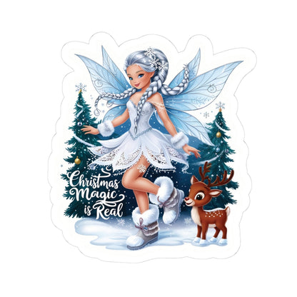 Christmas Magic Is Real, Winter Fairy Sticker, Cute Reindeer Vinyl Decal, Holiday Laptop Aesthetic Fantasy Art Gift, Scrapbooking Planner Gift