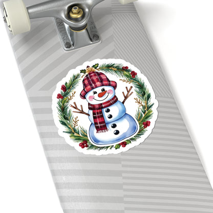 Lucky Snowman Holiday Stickers, Christmas Wreath Vinyl Decals, Cheerful Winter Decoration, Cute Festive Sticker Sheet, Holly Ornament Decor Pack
