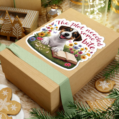 The Plot Needed Some Bite Sticker, Funny Jack Russell Book Lover Gift, Cute Puppy Reading Decal, Whimsical Animal Themed Kiss Cut Sticker
