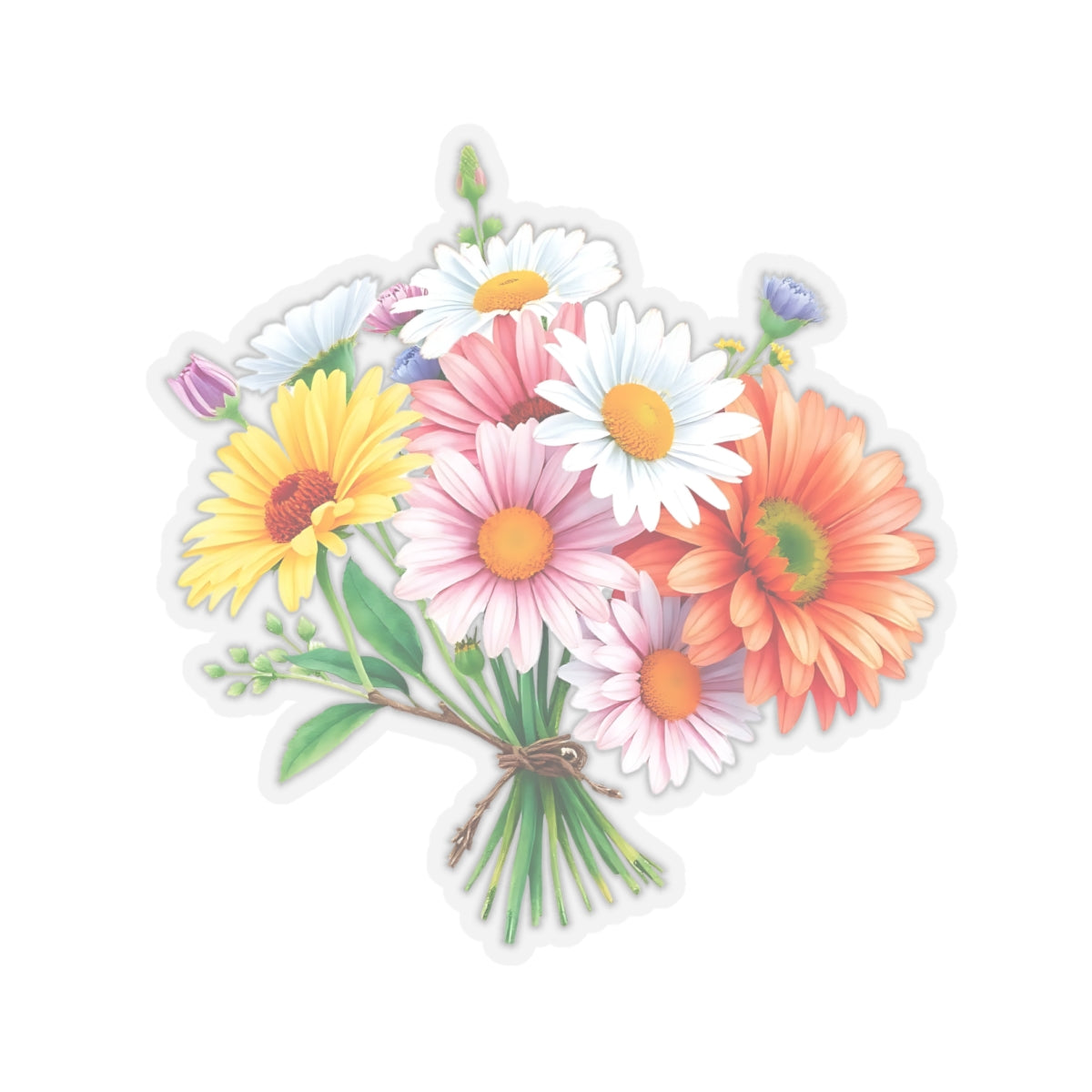 Daisy Flower Sticker, Romantic Floral Bouquet Vinyl Decal, Waterproof Kiss Cut Spring Aesthetic Gift For Her, Laptop Water Bottle Journal Art