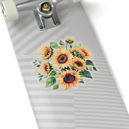 Beautiful Sunflower Bouquet Kiss-Cut Sticker, Floral Vinyl Decal, Laptop Water Bottle Sticker, Sunshine Decor Happy Vibes Positive Affirmation