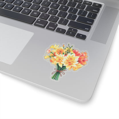 Beautiful Daffodil Bouquet Sticker, March Birth Flower Symbol Of Hope Joy Good Luck, Waterproof Vinyl Kiss Cut Floral Laptop Water Bottle Gift