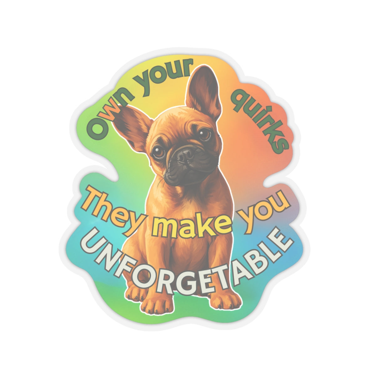 Own Your Quirks French Bulldog Vinyl Decal, Cute Dog Lover Gift Waterproof Sticker, Laptop Water Bottle Planner Funny Pet Sticker