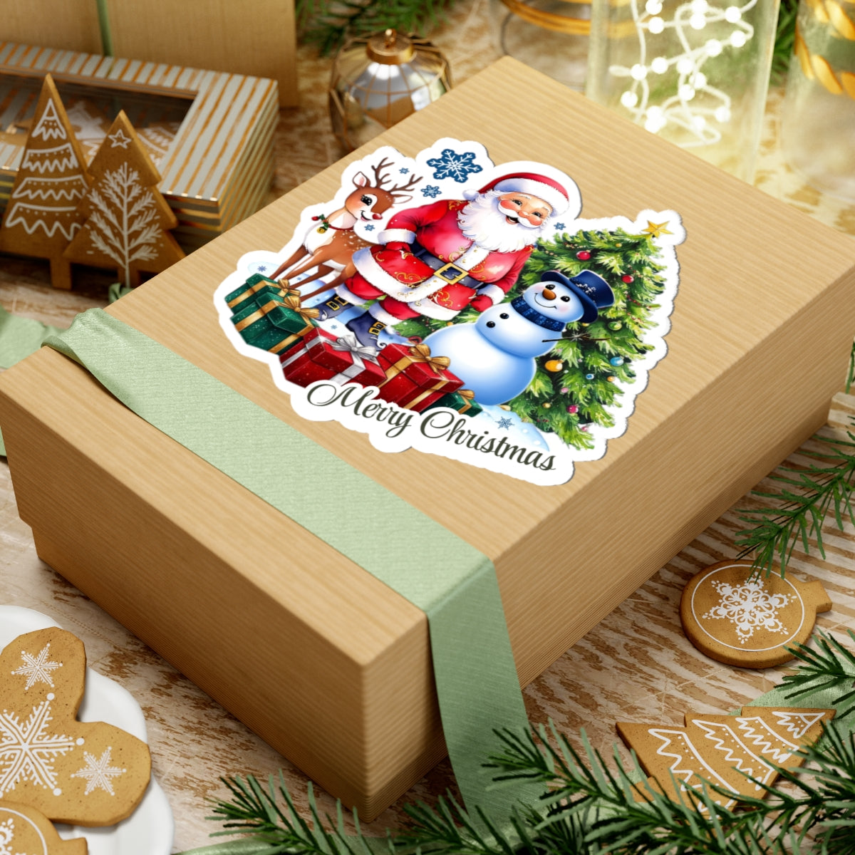 Merry Christmas Stickers, Santa Snowman Reindeer Holiday Stickers, Cute Christmas Tree Stickers, Festive Holiday Vinyl Laptop Mug Stickers