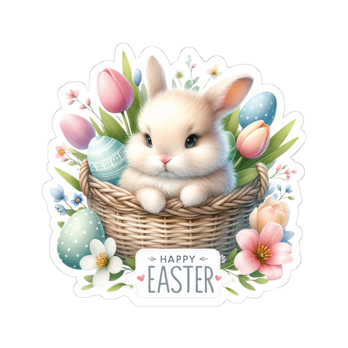 Happy Easter Sticker, Easter Bunny Vinyl Sticker, Spring Holiday Decal, Easter Egg Hunt Sticker, Cute Rabbit Sticker, Kids Craft Supplies Decal