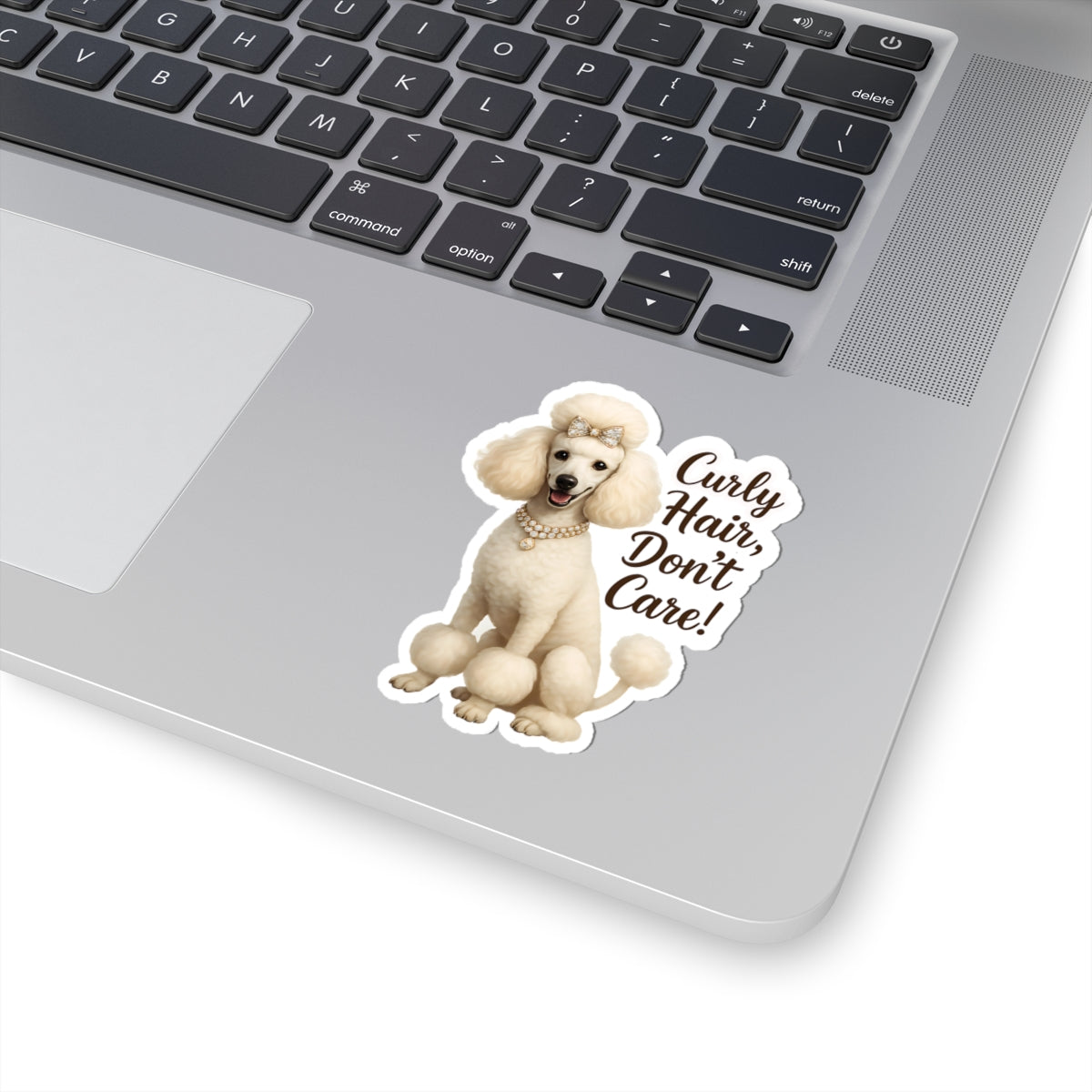 Curly Hair Don't Care Sticker, Glam White Poodle Dog Lover Gift, Vinyl Sticker Funny Fluffy Pet Decal, Waterproof Planner Laptop Sticker